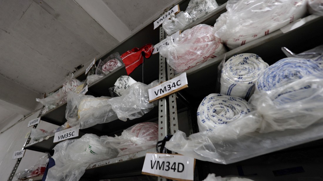 Racks of packed and labelled finished garments