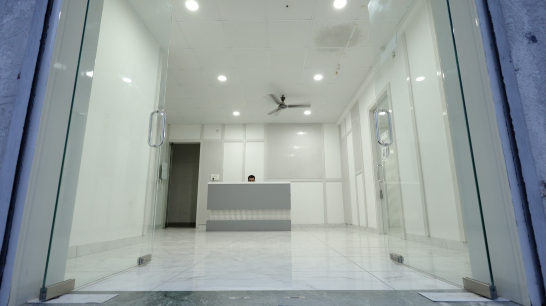 The entrance and reception at the C.B. Ganj facility